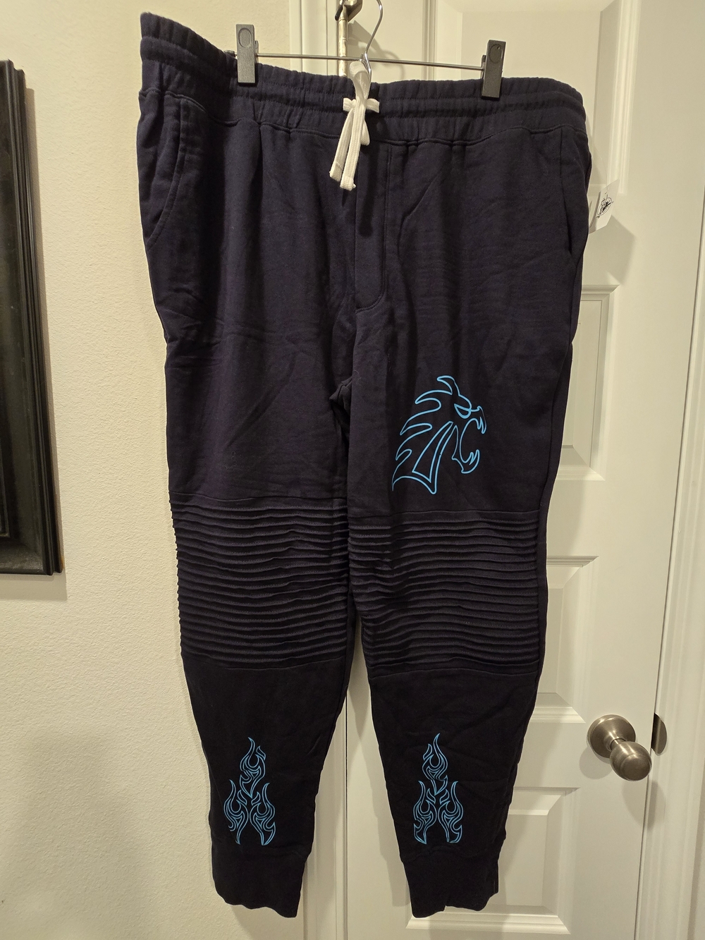 Disney Navy Jogger Sweatpants with Turquoise Flame Graphics